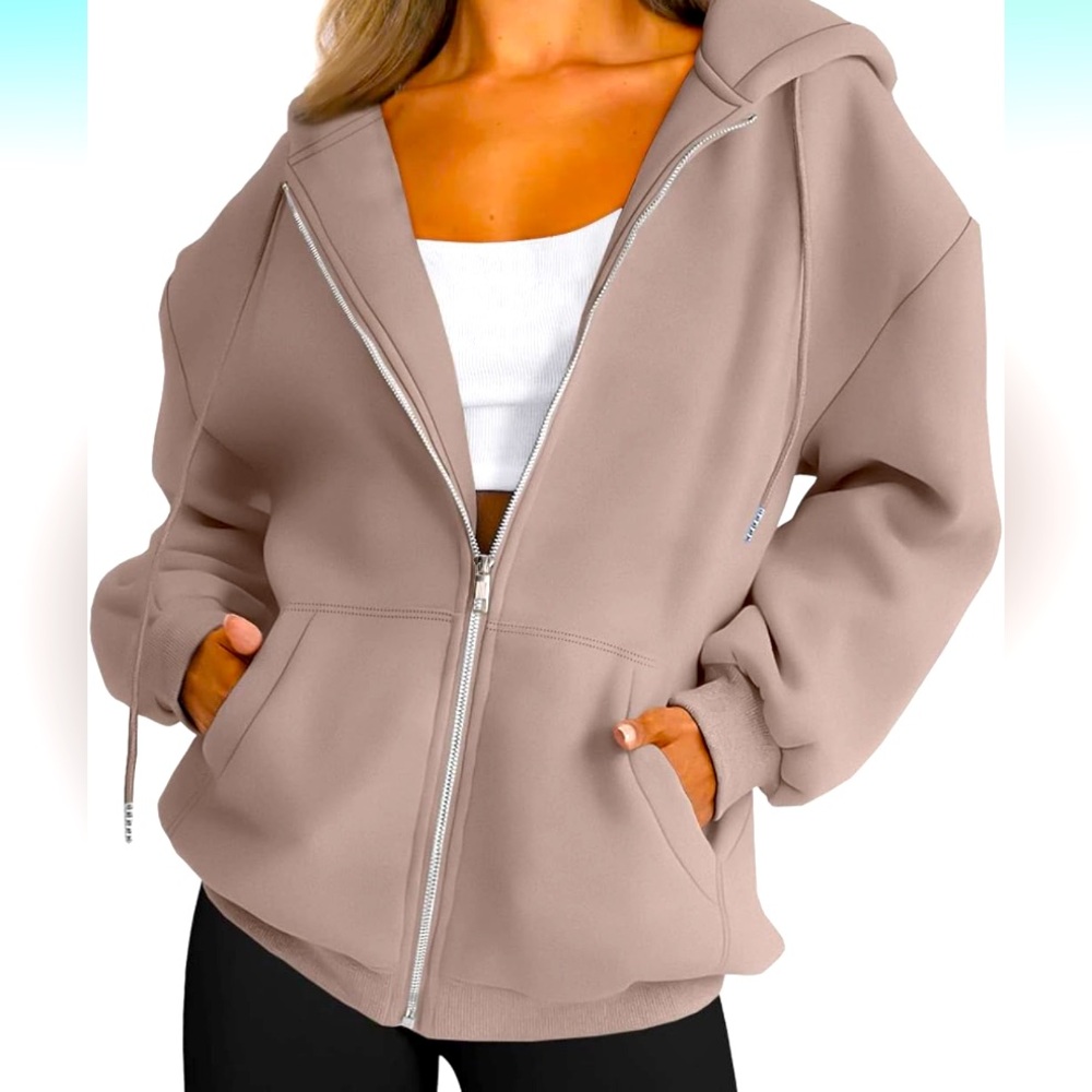 Oversized Tan Zip-Up Jacket - Medium